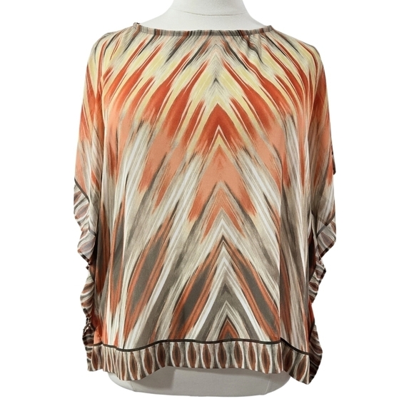 Chico's Orange Brown Fiery Earthy Lightweight Sheer Boho Poncho With Armholes - Picture 1 of 8